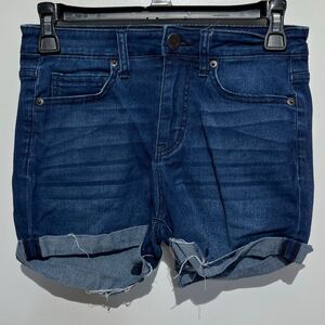 Aeropostale Women's Blue High Waisted Midi Cuffed Denim Shorts Dark Wash Size 0